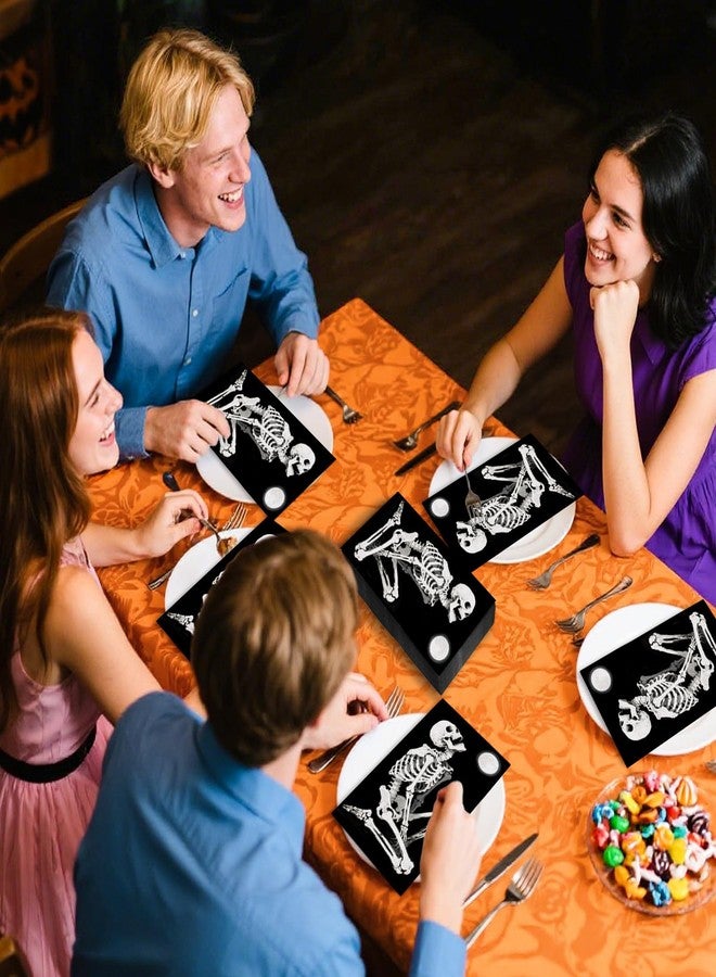 Whaline 50Pcs Halloween Guest Napkins Disposable Spooky Skeleton Paper Napkin Black Dinner Hand Napkins for Home Kitchen Bathroom Party Supplies Tableware Decor - Image 5